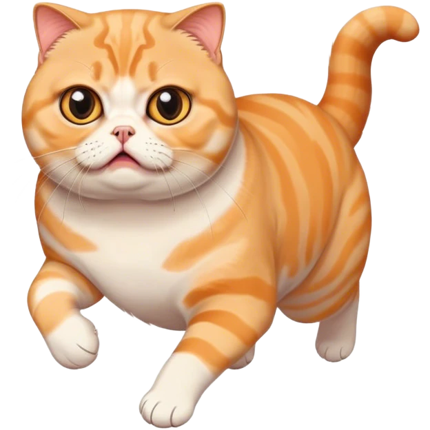 fat orange scottish fold cat scared running with fear emoji