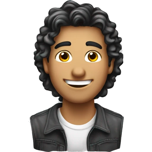 Emoji de un hombre joven, cabello ondulado, sonrisa amigable, blanco emoji