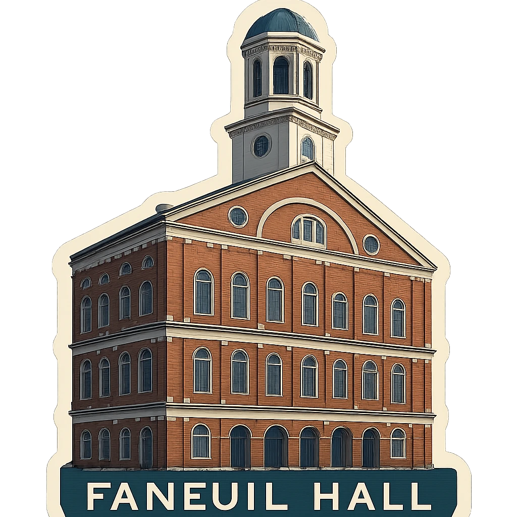 Adjust the lighting of the Faneuil Hall emoji to be more true-to-life and less yellow, while keeping the majestic, ornate architecture, lifelike detail, and accurate colors. Maintain the transparent background. emoji