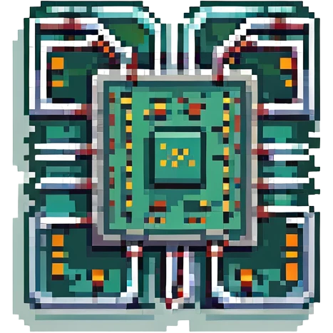 pixel art style electronic integrated circuit (IC), blocky shapes, limited colors emoji