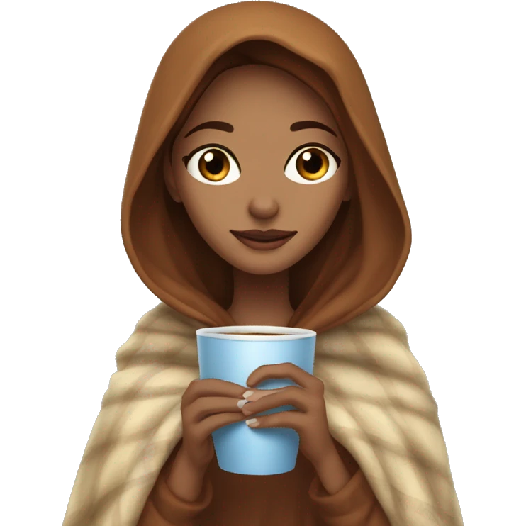 i want the emoji that’s the girl in the blanket holding a hot beverage, i want her to have reddish brown hair and freckles and blue eyes emoji