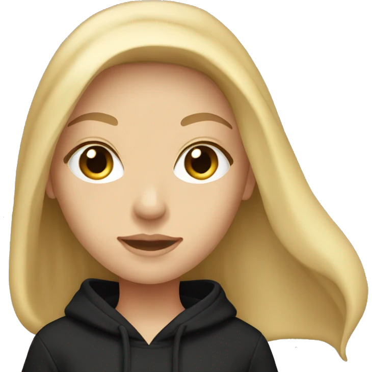 white Caucasian female with long blonde hair wearing an oversized black hoodie sweatshirt emoji