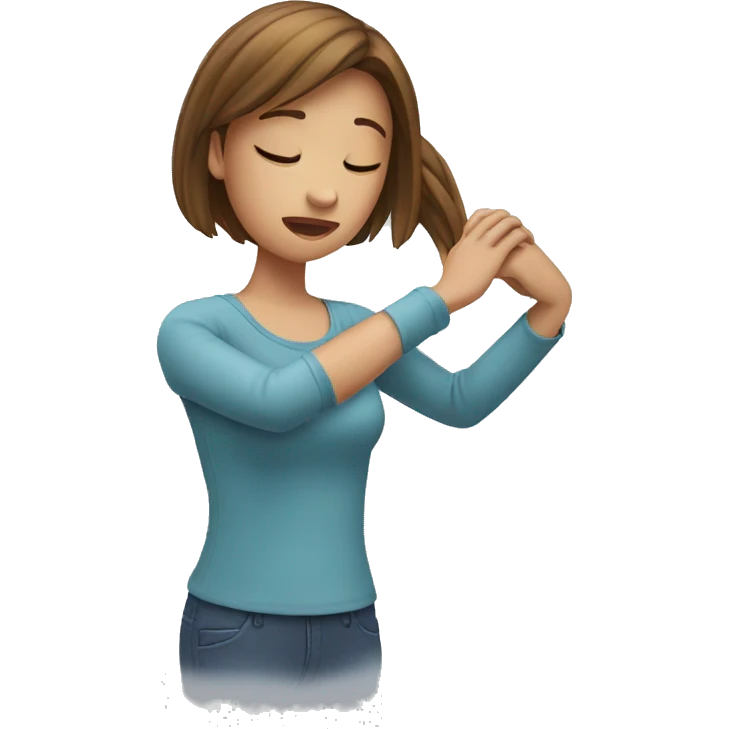 The girl has a shoulder pain emoji