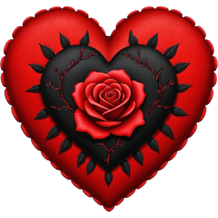 heart with dark stitches and black rose emoji