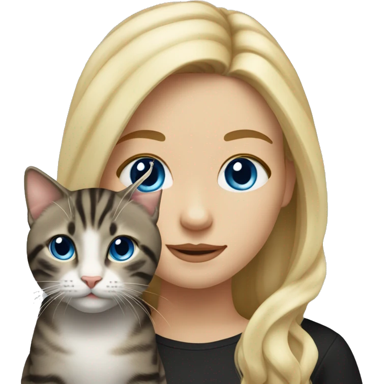 girl , blue eyes, with flowing blond hair and black tabby cat  emoji
