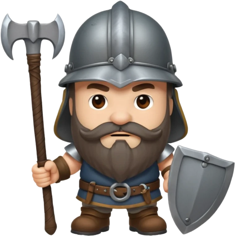 gimli the dwarf, dark brown beard, gray metal helmet, battle axe emoji