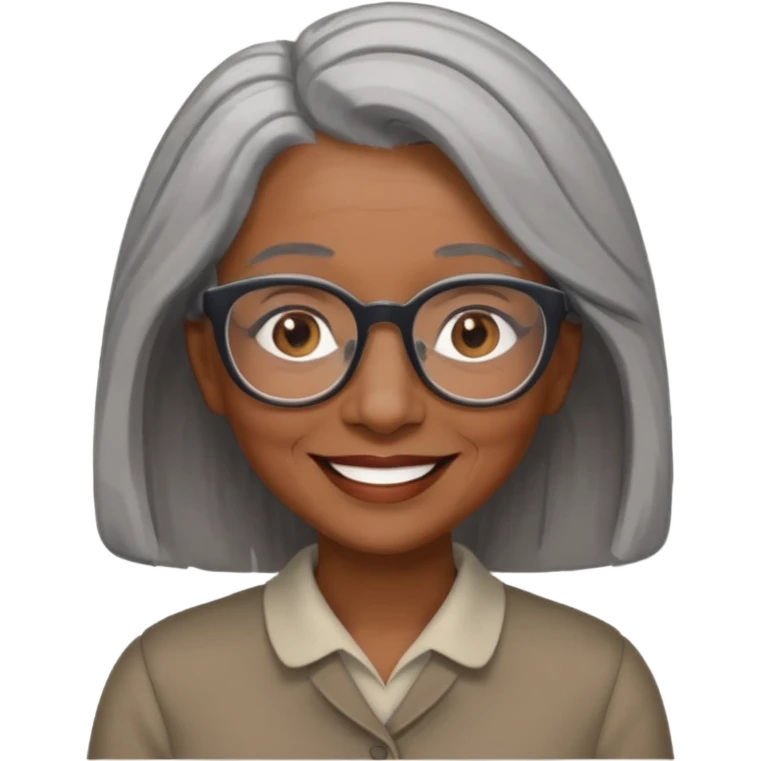 Older woman of color with gray shoulder length  hair and glasses and smiling emoji