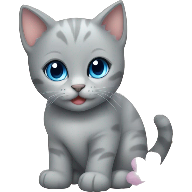 blue eyes grey kitten and flowers  emoji