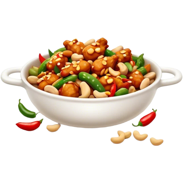 Cinematic Realistic Kung Pao Chicken Dish Emoji, showcasing spicy, stir‚Äêfried chicken with peanuts and vegetables rendered with dynamic textures and vibrant lighting. emoji