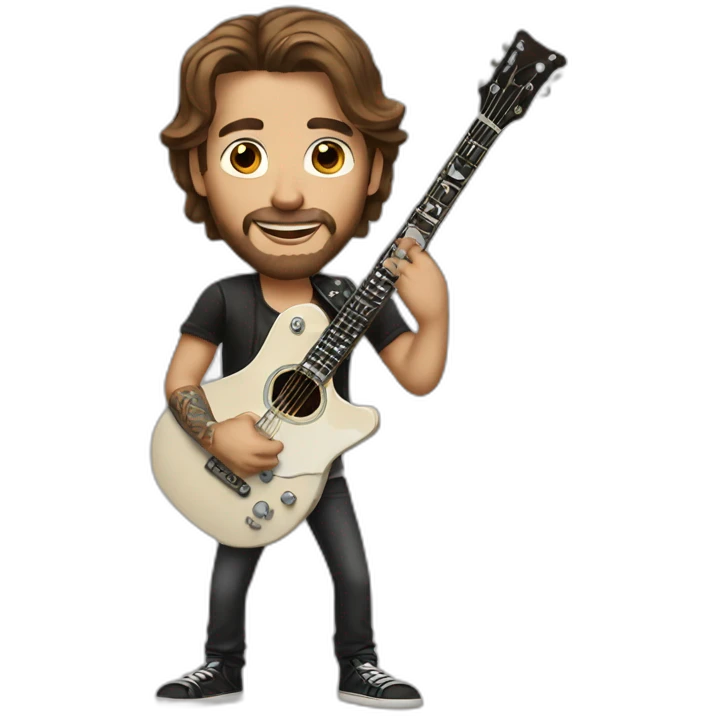 white rock star man with brown hair with tattoos with a guitar emoji