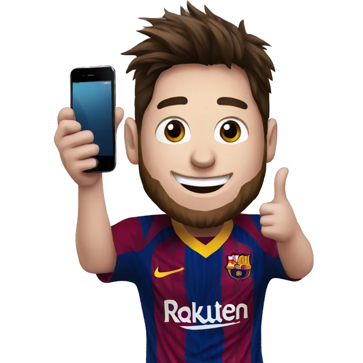 Messi holding an iPhone happy emoji
