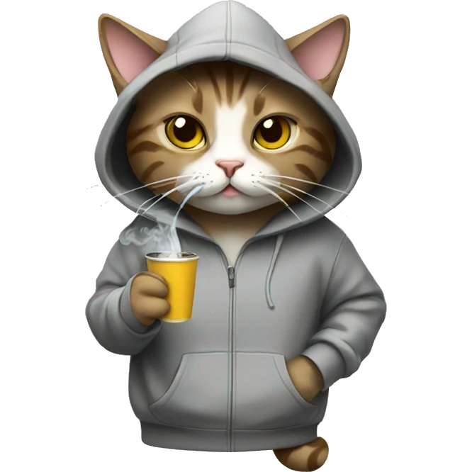 Cat wearing a hoodie and smoking a cigarette emoji