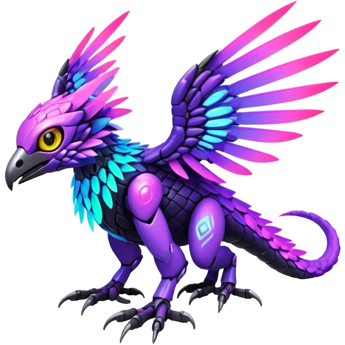 Tropical futuristic lush warm-colored modern colorful neon-colored cyber-Fakémon-Digimon-Trico-creature emoji