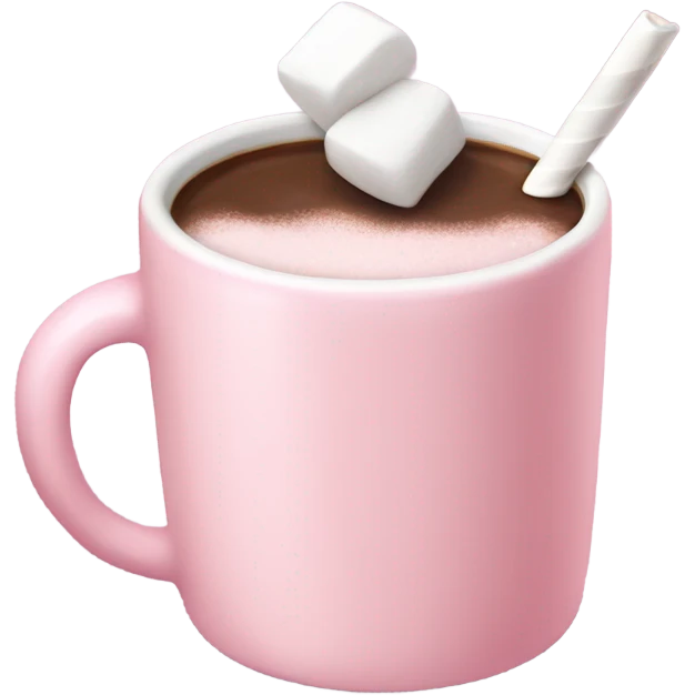 a light pink mug with hot chocolate and marshmallow emoji