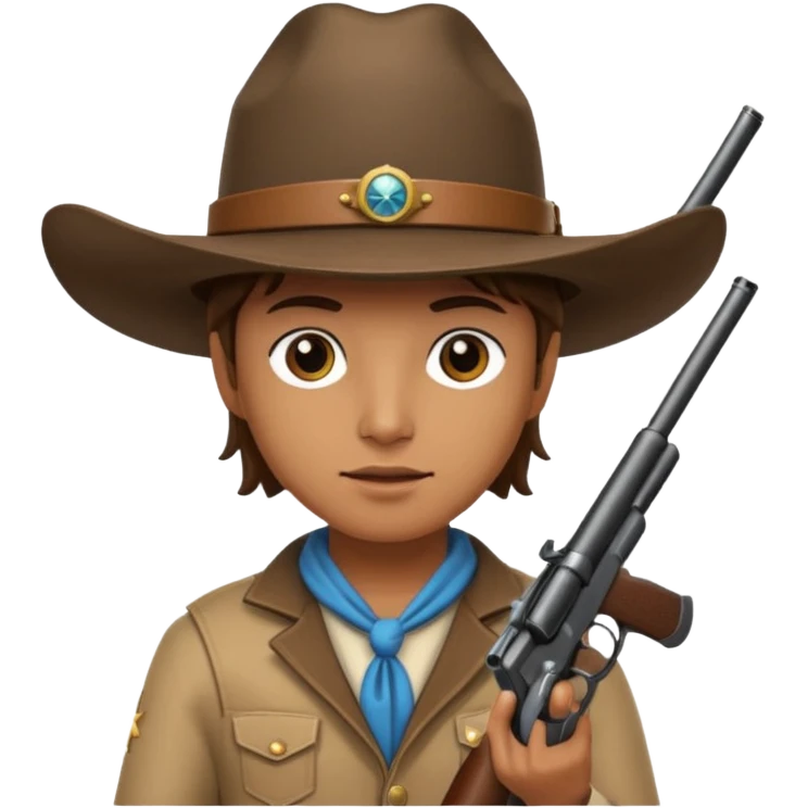 A skull with a vowboy hat and a gun whith a scope sighn on his eye and min holding the gun emoji