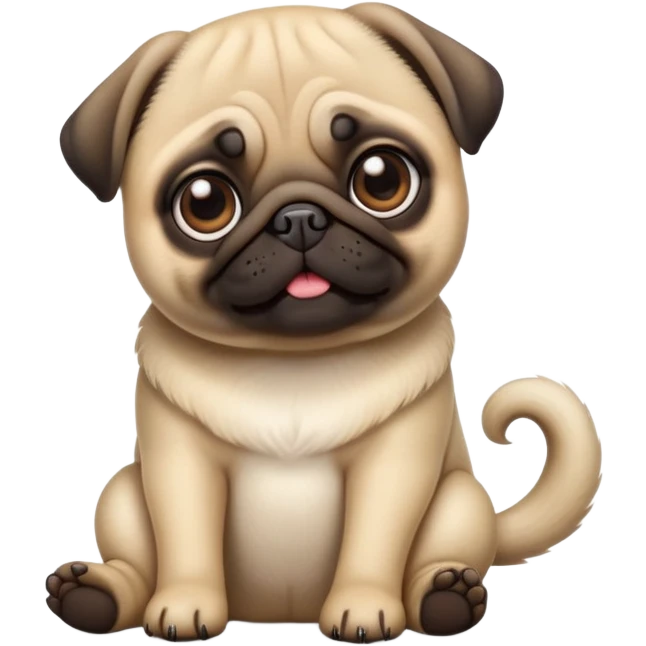 detailed-[cute pug]-realistic-full-body-sitting-emoji,-tail-resting-loosely-beside-its-paws,-head-tilted-dramatically, -sleek-fur,-simplified-yet-realistic-focused-features,-highly-detailed,-glowing-with-an-almost-sarcastic-glow emoji