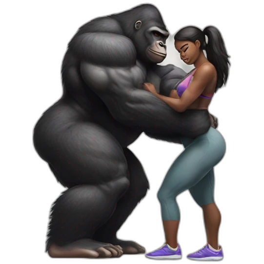 Big buff Gorilla holding a beautiful girl with a big back doing squats emoji