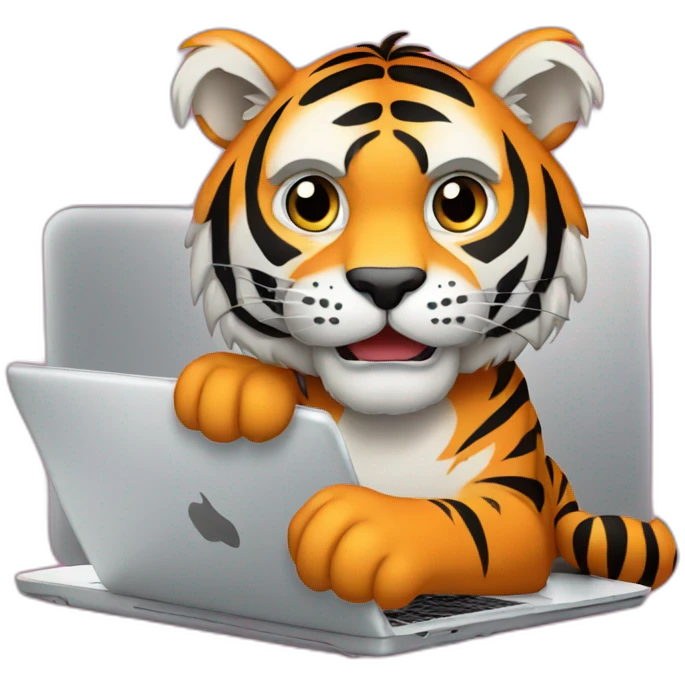 A tiger on a laptop with an "AVEX" sticker on it emoji