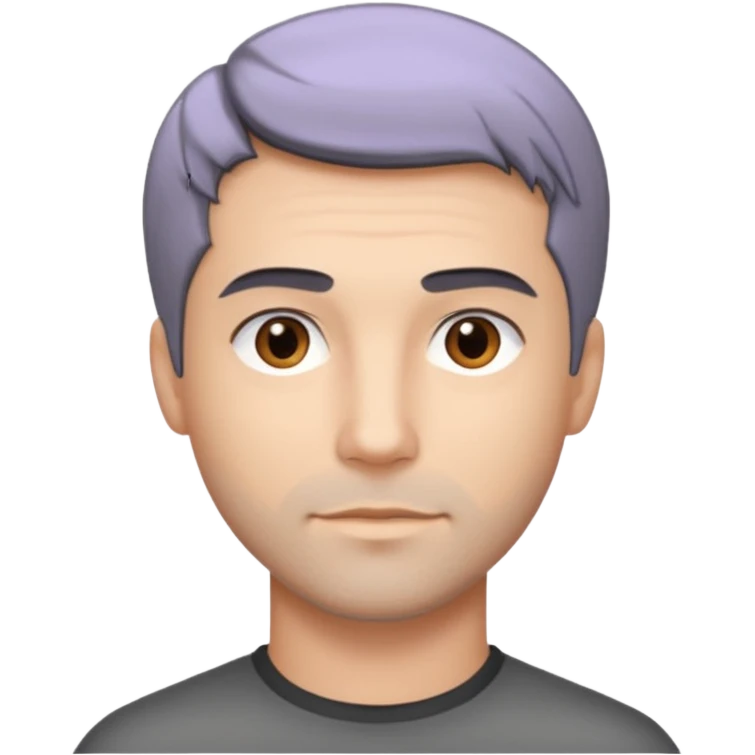 Description: dark gray straight hair combed forward, crop haircut, light stubble, brown eyes.
Image: barber emoji