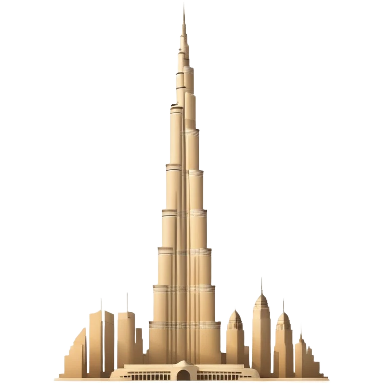 Burj Khalifa, beige silhouette, minimalism, with geometric background, emoji style emoji