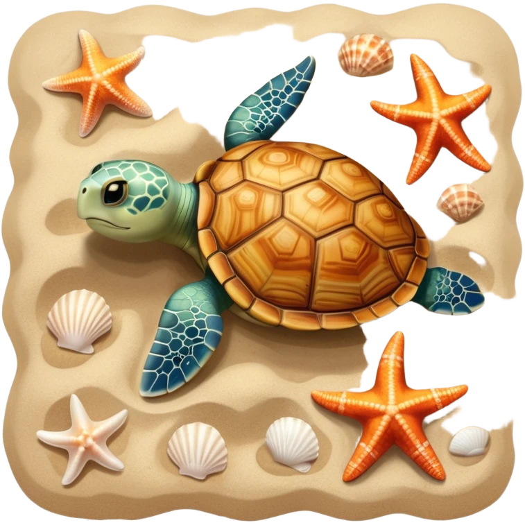 Turtle, starfish, shells emoji