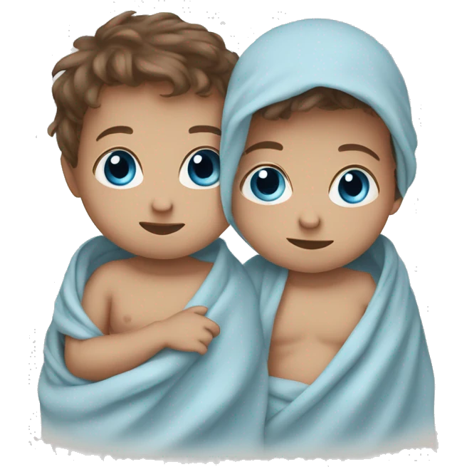 Twin baby boys brown hair blue eyes wrapped in a blanket  emoji