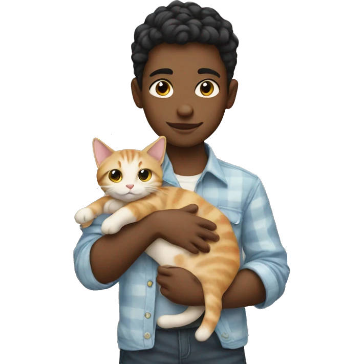boy holding cat in shirt emoji