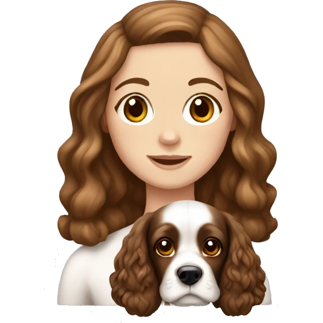 White girl that has brown hair with Parti colored cocker spaniel  emoji