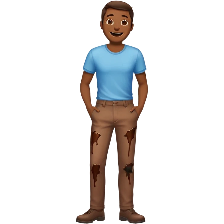 Man laughing with chocolate stain on pants  emoji