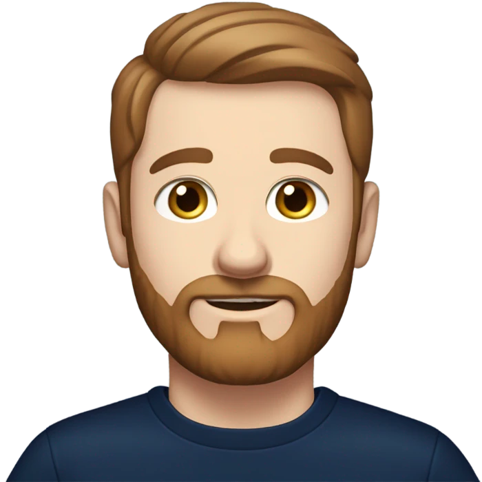 irish man, blue eyes, brown short hair and short beard, wearing a smart navy blue jumper. emoji