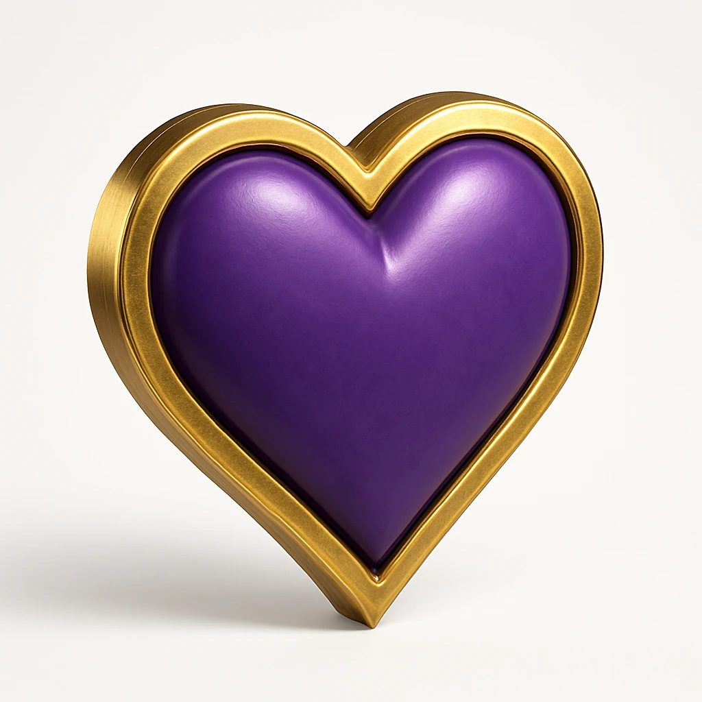purple heart with gold outline, elegant, no text, transparent background emoji