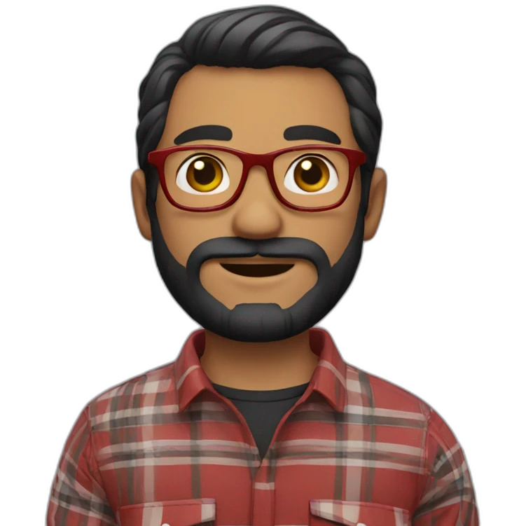 man with beard, glasses, black hair and red plaid shirt emoji