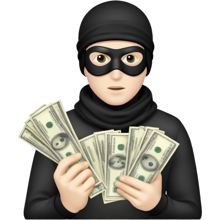 man with black ski mask and money in his hand emoji
