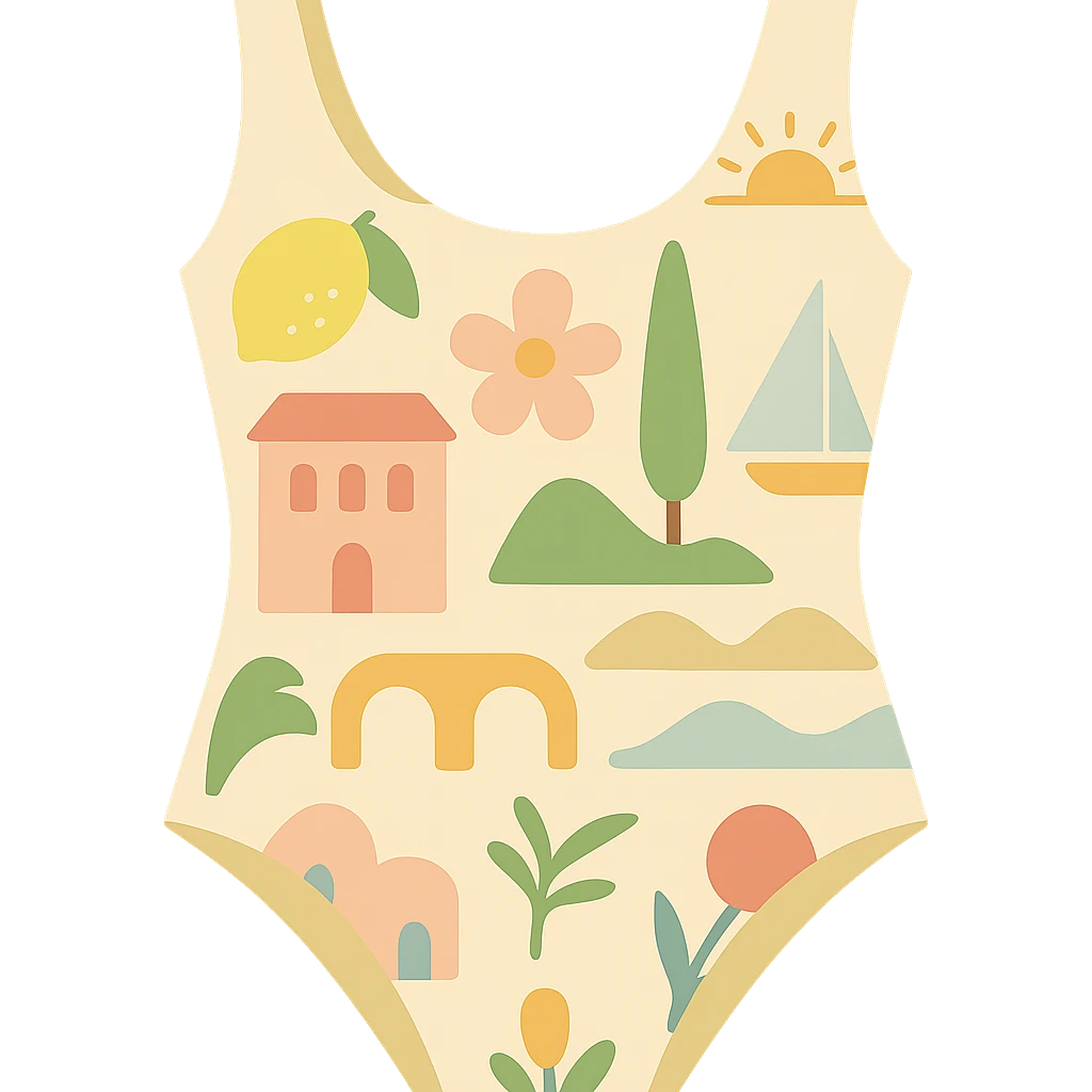 flat vector pastel italian summer inspired print swimsuit isolated emoji