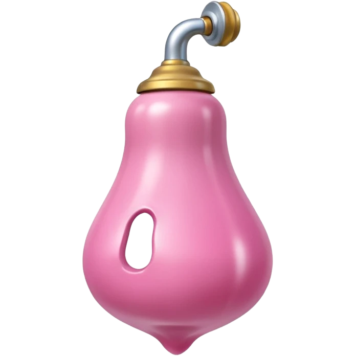 long, curved, veiny skin toned shaft with bulbous bell-shaped pink top. Milk squirts out of a small hole at the tip. emoji