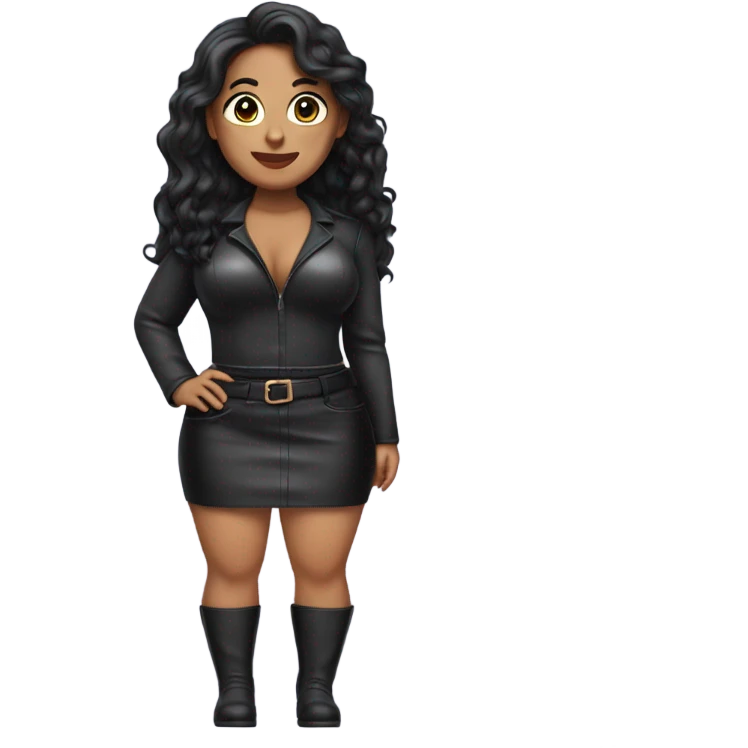 Curvy woman with long dark hair wearing Mini black leather skirt  emoji