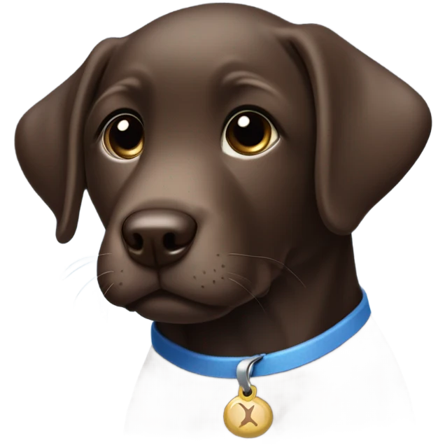 Chocolate labrador cute puppy with small white patch of fur on chest and blue small collar emoji