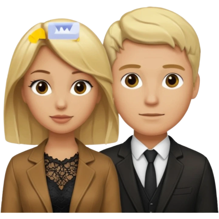 Love tan woman blonde hair and black lace  with blonde man Brown shade jacket emoji