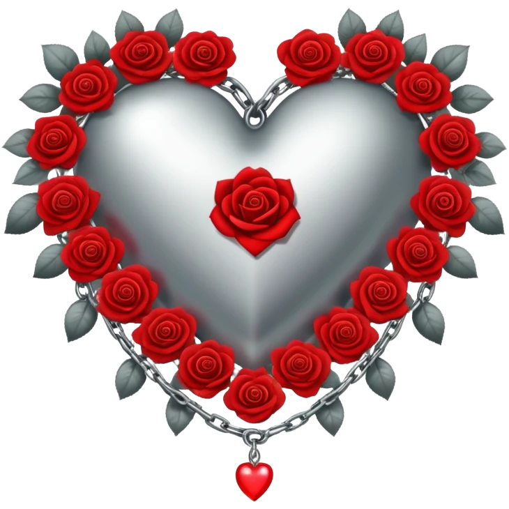 Silver heart with chains and roses emoji