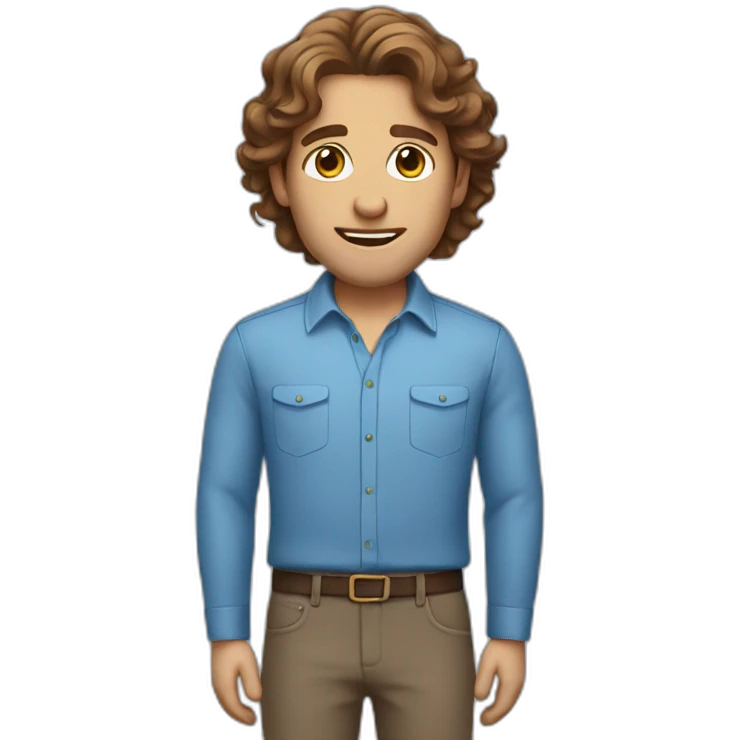 Man with brown wavy hair and blue shirt emoji