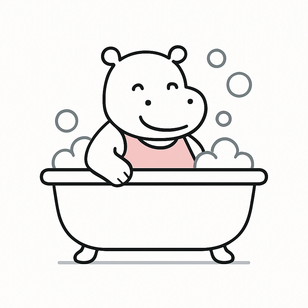 happy hippo with bubbles in bathtub emoji