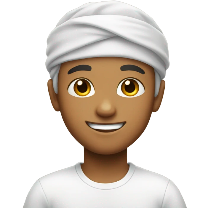smiling boy in white shirt with head band emoji