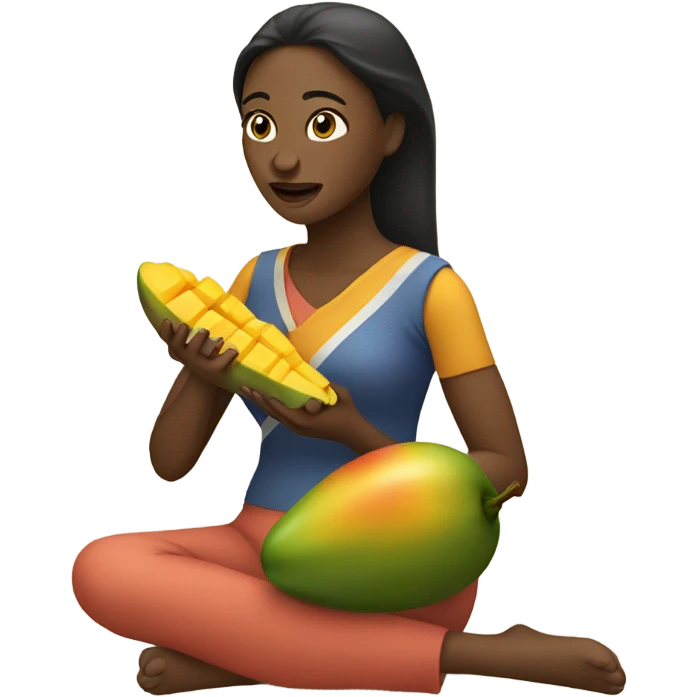 woman eating on long shaped mango emoji