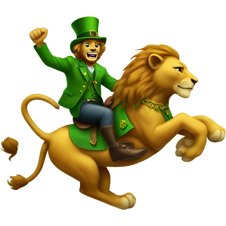 Lion riding a leprechaun  emoji