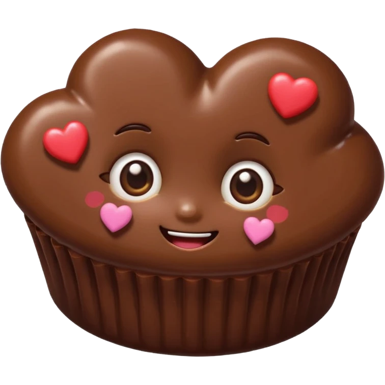 Cartoon chocolate mini pastry with heart eyes, tiny hearts floating, smiling face, chibi style, Twitch emoji style, transparent background, colorful
 emoji