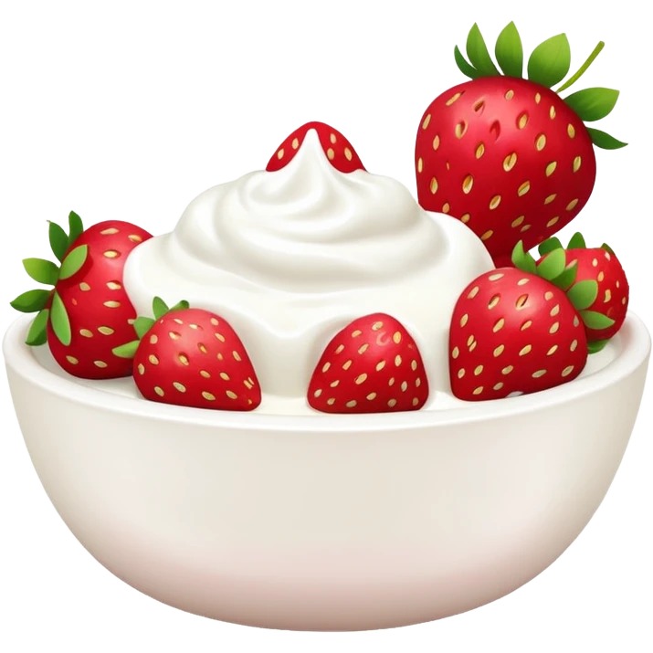 A bowl of strawberries with yogurt. emoji