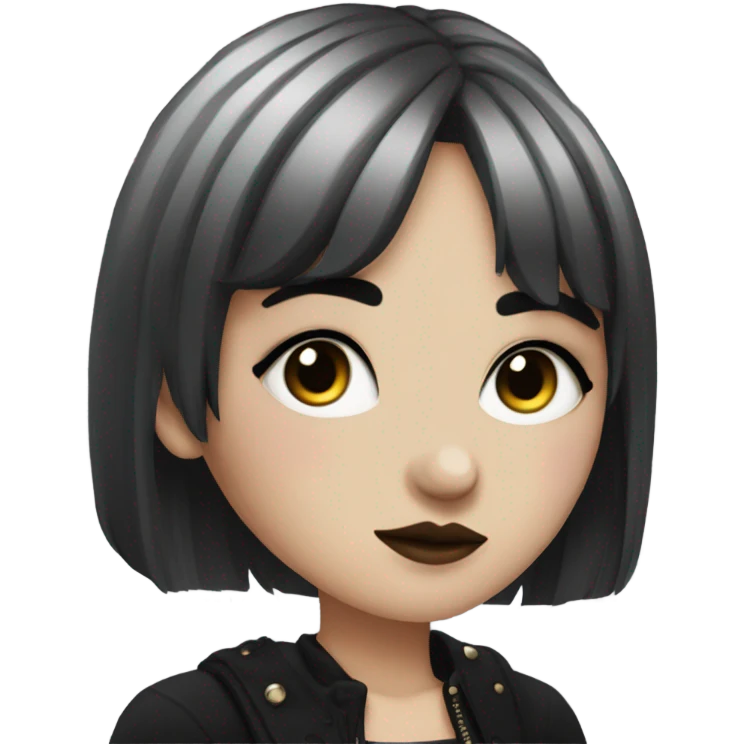 Country goth girl with short black hair and bangs and nose piercings emoji
