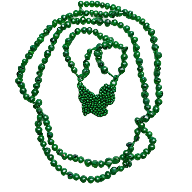 Dark green immunity necklace Mardi Gras beads emoji