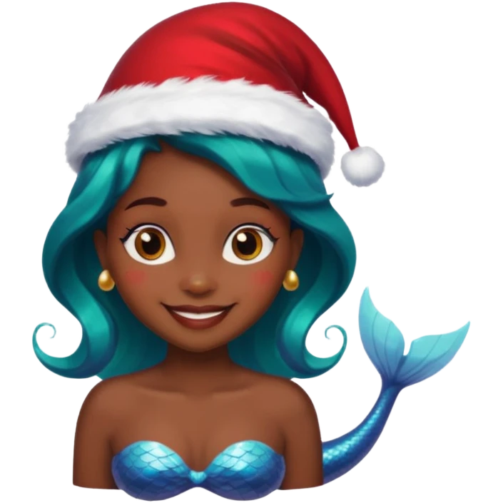 dark skin  mermaid with christmass hat emoji