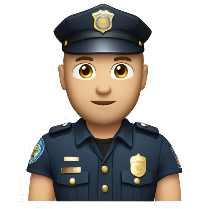 Bald Caucasian man with light brown beard in police uniform with black baseball cap emoji